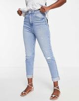 Urban Bliss Slim Jeans With Busted Knee In Light Wash