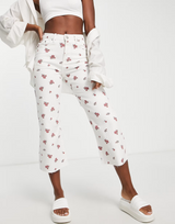 Glamorous High Waisted Straight Leg Jeans In Ditsy Print Denim