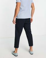 Jack & Jones Intelligence Wide Crop Trousers In Navy Pinstripe