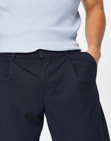 Jack & Jones Intelligence Wide Crop Trousers In Navy Pinstripe