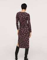 Mango Midi Floral Dress With Square Neck And Side Split In Black