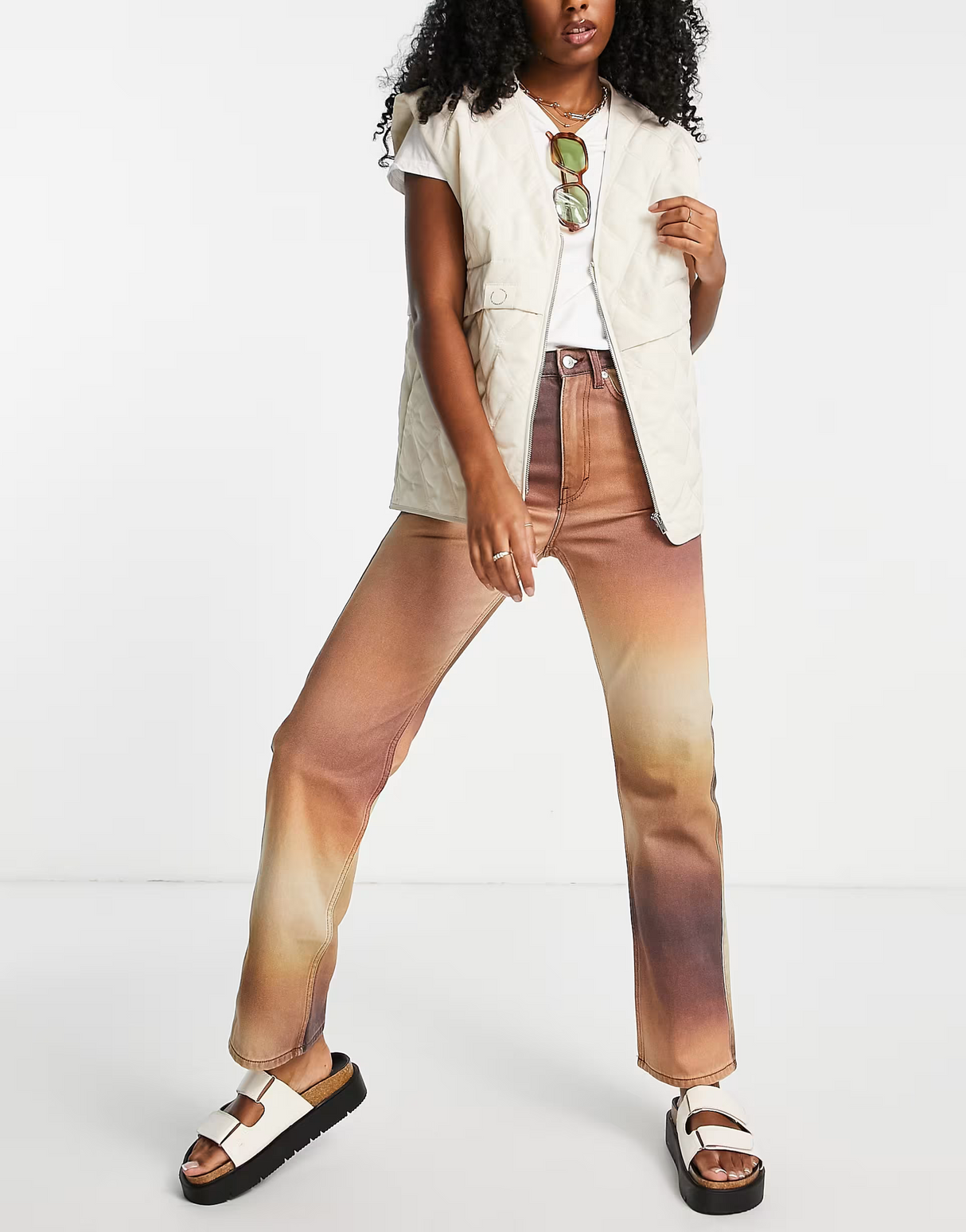 Weekday Rowe  Cotton Blend Autumn Blurred Print Jeans In Brown