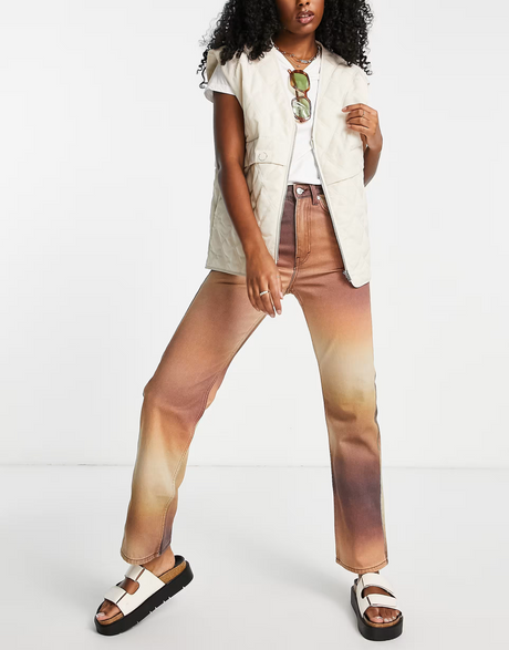 Weekday Rowe  Cotton Blend Autumn Blurred Print Jeans In Brown