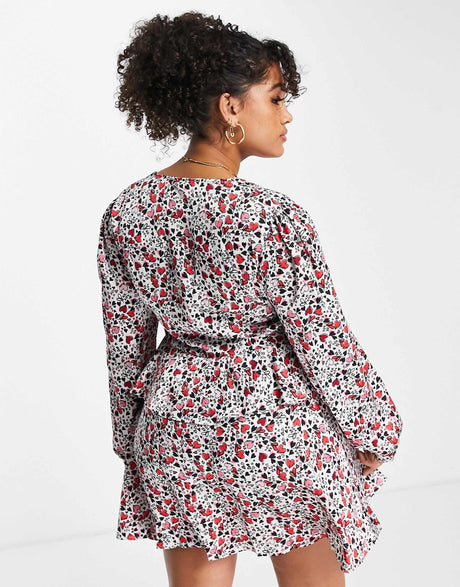 Liquorish Curve Asos Exclusive Valentines Wrap Mini Dress In Allover Print