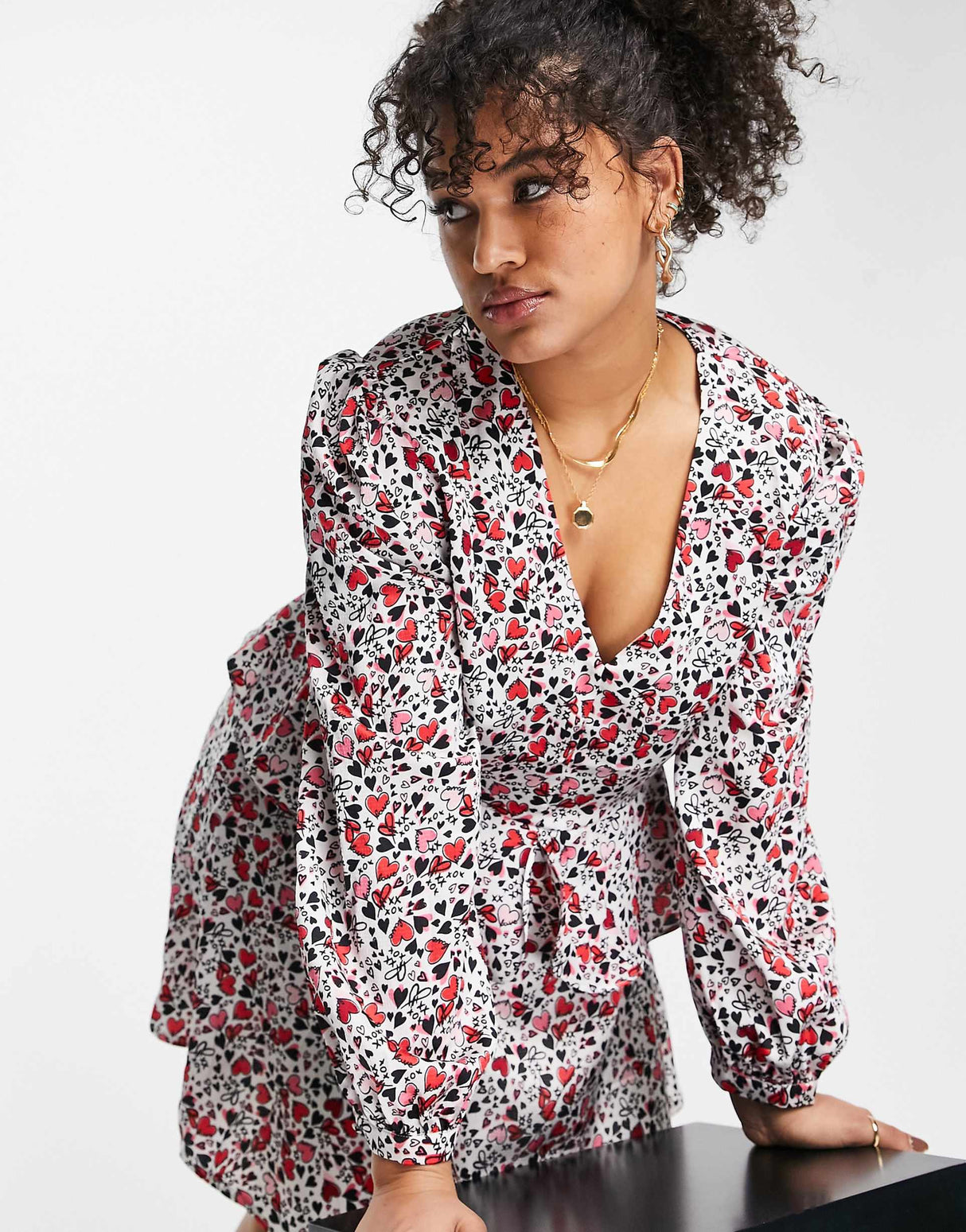 Liquorish Curve Asos Exclusive Valentines Wrap Mini Dress In Allover Print