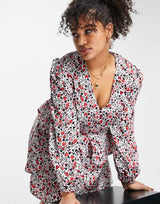 Liquorish Curve Asos Exclusive Valentines Wrap Mini Dress In Allover Print