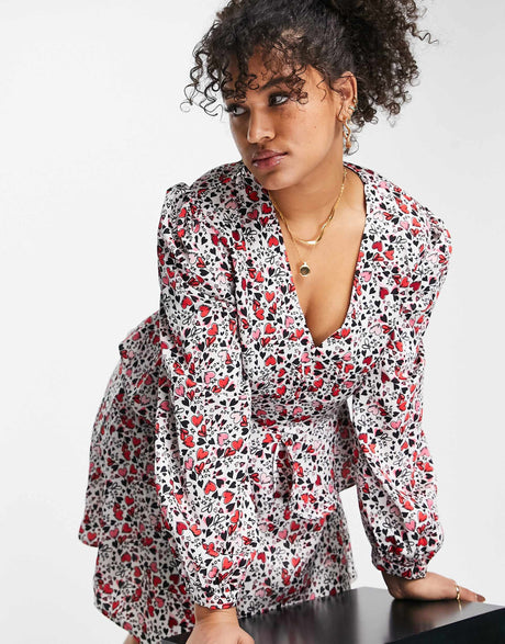 Liquorish Curve Asos Exclusive Valentines Wrap Mini Dress In Allover Print