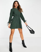 Aligne Recycled Blend Mini Dress With Cut Out Back In Green Check