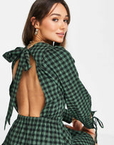 Aligne Recycled Blend Mini Dress With Cut Out Back In Green Check
