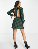 Aligne Recycled Blend Mini Dress With Cut Out Back In Green Check