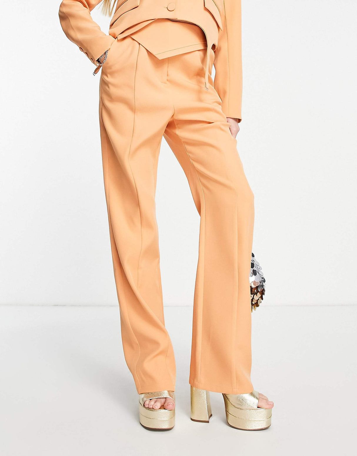 4Th & Reckless Tailored Co Ord Trousers With Overlap Design Detail In Peach