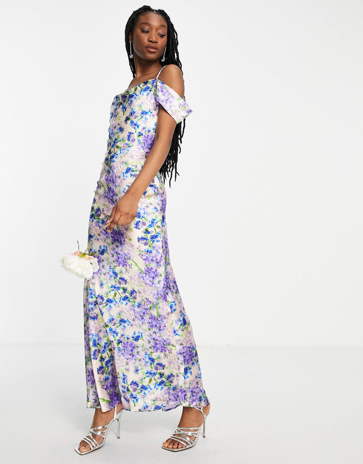 Hope & Ivy Cold Shoulder Maxi Dress In Blue Floral