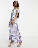 Hope & Ivy Cold Shoulder Maxi Dress In Blue Floral