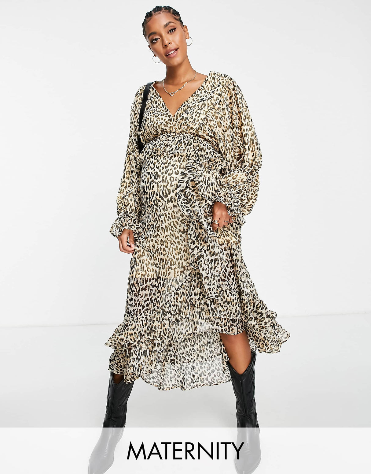 River Island Maternity Leopard Print Wrap Midi Dress In Beige