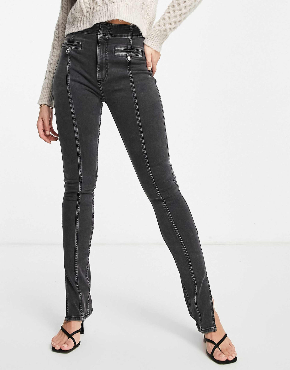 River Island High Waisted Corset Skinny Jeans In Black