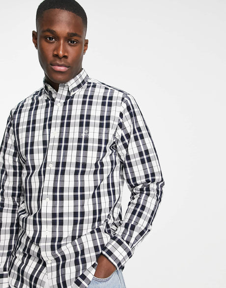 Gant Regular Fit Check Shirt With Small Shield Logo In Black Check