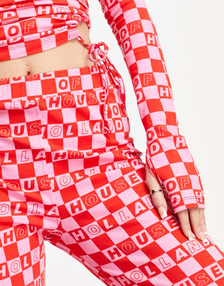 House Of Holland Checkerboard Flared Trouser Co-Ord In Pink