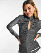 House Of Holland Cut-Out Glittery Top Co-Ord In Black