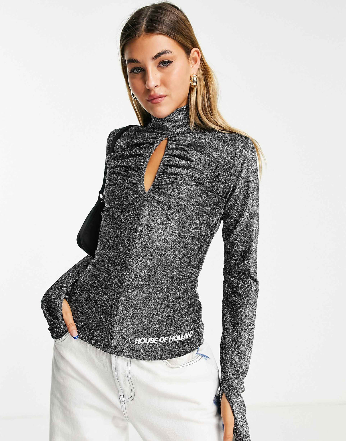 House Of Holland Cut-Out Glittery Top Co-Ord In Black