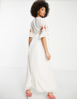 Hope & Ivy Maternity Fluted Sleeve Embroidered Maxi Dress In Ivory