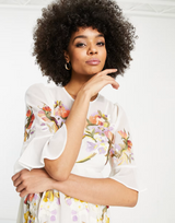Hope & Ivy Maternity Fluted Sleeve Embroidered Maxi Dress In Ivory