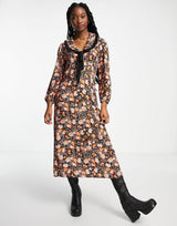Nobody'S Child Phoebe Maxi Dress With Tie Collar In Vintage Floral