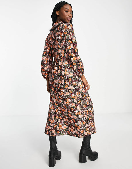 Nobody'S Child Phoebe Maxi Dress With Tie Collar In Vintage Floral