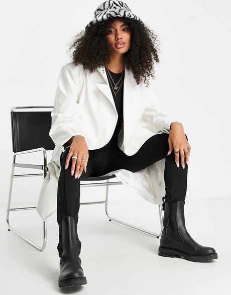 Amy Lynn Formal Pu Trench Coat In Off White