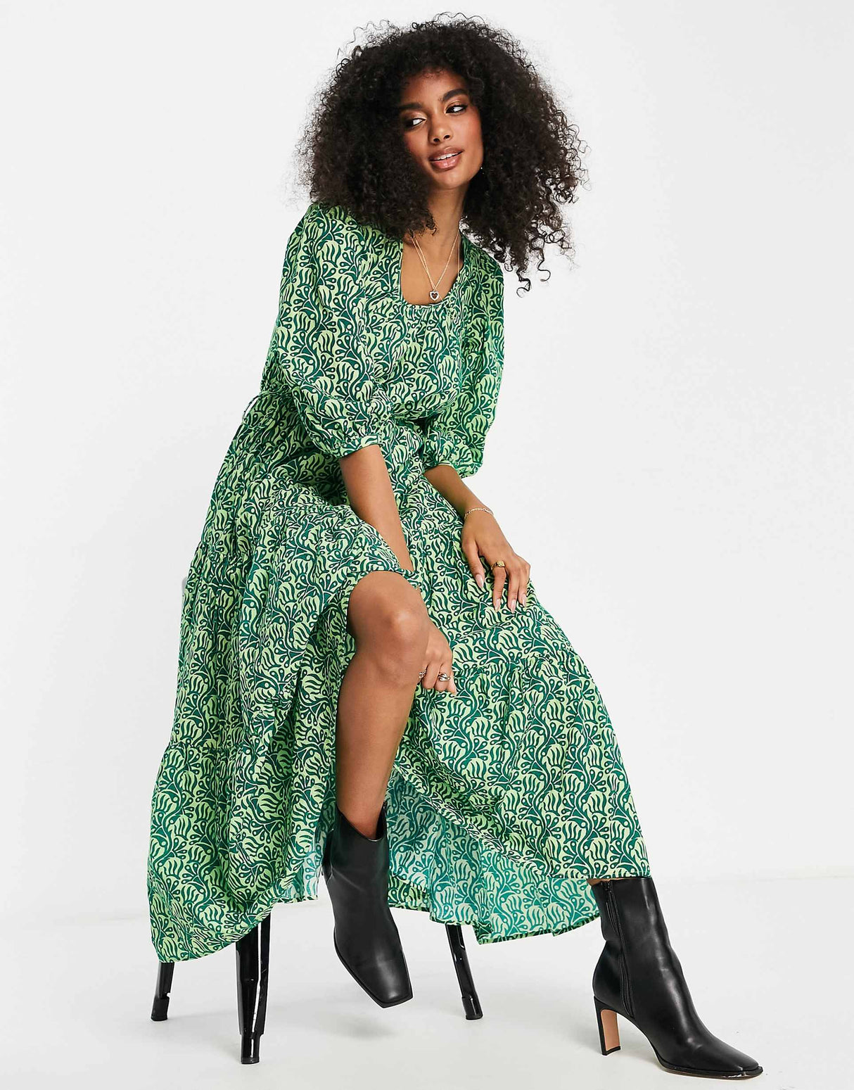 Whistles Maxi Smock Dress With Tie Waist In Abstract Print