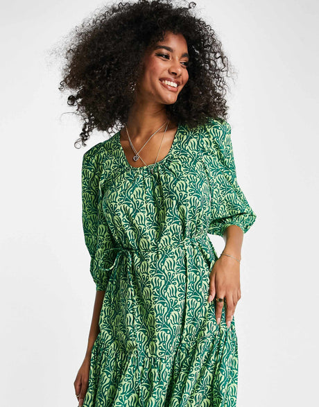 Whistles Maxi Smock Dress With Tie Waist In Abstract Print