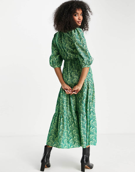 Whistles Maxi Smock Dress With Tie Waist In Abstract Print