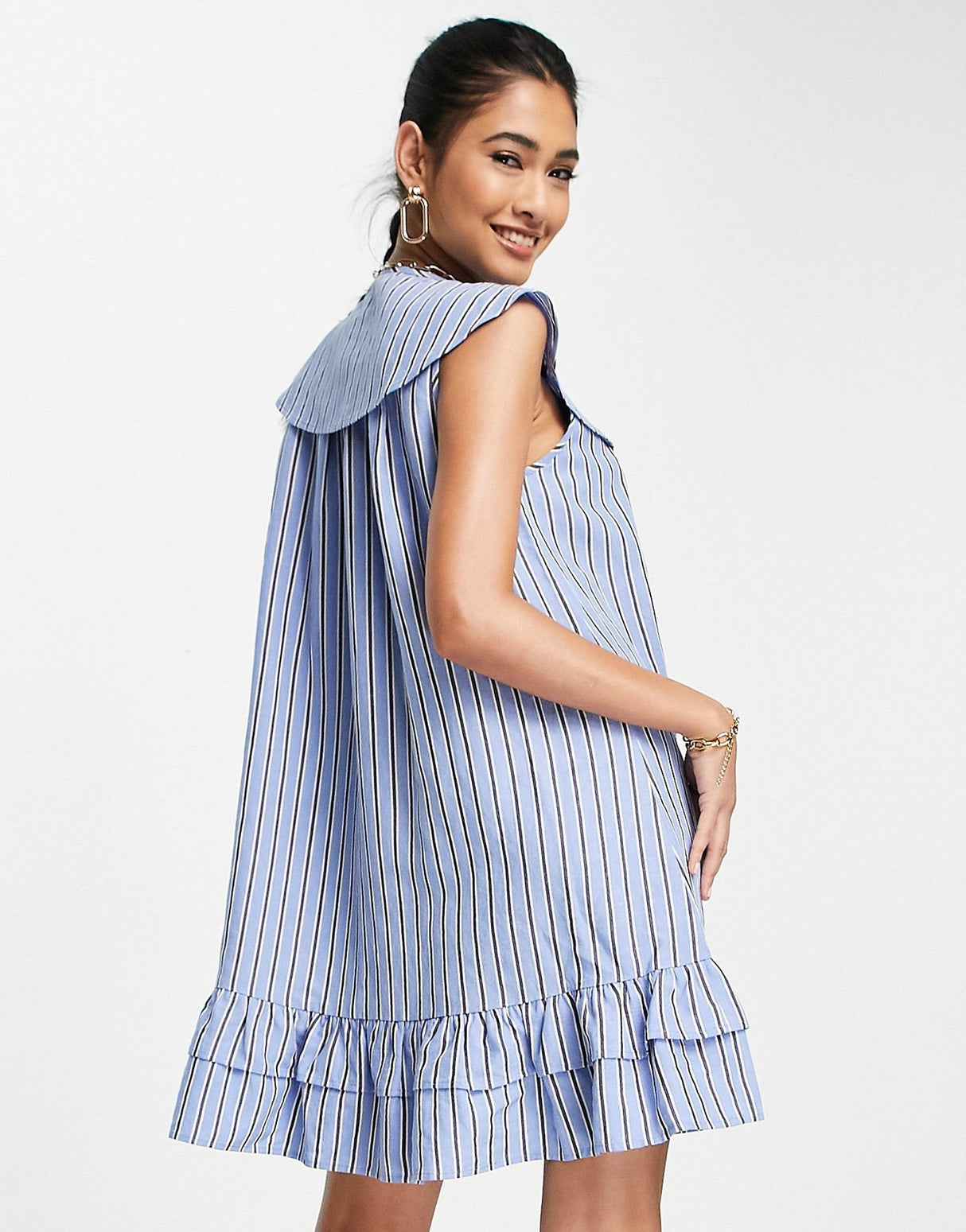 Whistles Sleeveless Mini Dress With Oversized Collar In Blue Stripe