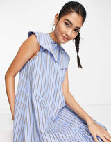 Whistles Sleeveless Mini Dress With Oversized Collar In Blue Stripe