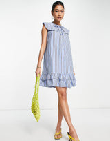 Whistles Sleeveless Mini Dress With Oversized Collar In Blue Stripe