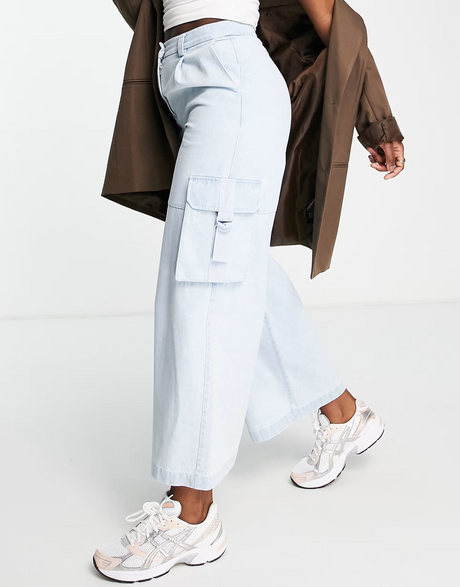 Whistles Wide Leg Cargo Trousers In Washed Denim