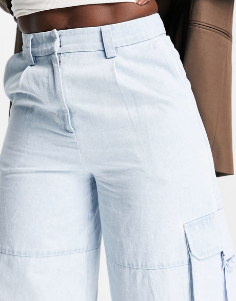 Whistles Wide Leg Cargo Trousers In Washed Denim