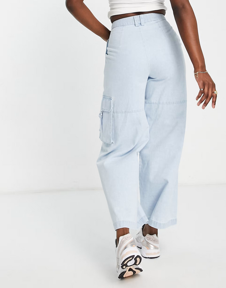 Whistles Wide Leg Cargo Trousers In Washed Denim