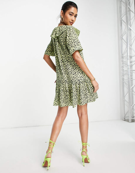 Whistles Short Sleeve Mini Dress With Ruffle Hem In Ditsy Floral