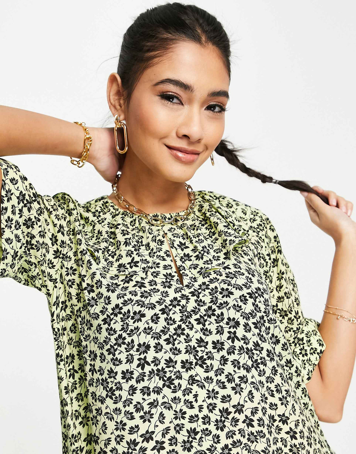 Whistles Short Sleeve Mini Dress With Ruffle Hem In Ditsy Floral