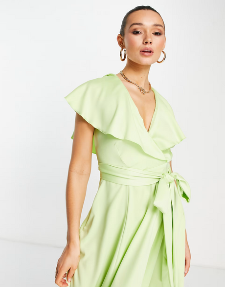 Closet London Ruched Waist Flutter Sleeve Midi Dress In Lime