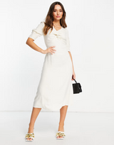 Closet London Twist Front Puff Sleeve Midi Dress In Cream