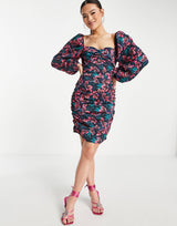 Trendyol Puff Sleeve Floral Dress In Pink