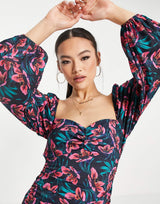 Trendyol Puff Sleeve Floral Dress In Pink