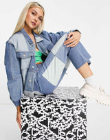 Signature 8 Co-Ord Patchwork Denim Oversized Jacket In Mid Wash