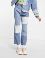 Signature 8 Co-Ord Patchwork Denim Flare Jeans In Mid Wash