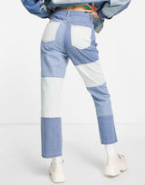 Signature 8 Co-Ord Patchwork Denim Flare Jeans In Mid Wash