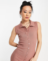 Fashionkilla Button Through Rib Mini Dress In Dusty Pink
