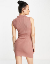 Fashionkilla Button Through Rib Mini Dress In Dusty Pink