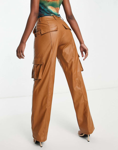 Missyempire Leather Look Pocket Detail Trouser Co Ord In Camel