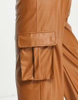 Missyempire Leather Look Pocket Detail Trouser Co Ord In Camel